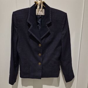 Vintage Women's Navy Plaid Jacket Size 6